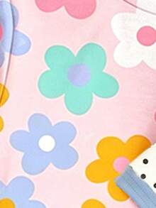 (Random 4 Pcs,Send 1 Pc)Baby Girl Fashion Creative Colorful Flower Heart Polka Dot Balloon Puppy Basic Short Sleeve T-Shirt, Suitable For All Seasons - Multicolor - View 5
