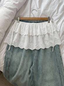 Dazy Plus Plus Size Women 2-Layer Lace-Up Layered Casual White Pleated Mini Skirt , Fall Boho Vacation - White - View 11