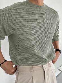 DAZY Men Solid Color Crew Neck Long Sleeve Sweater, Autumn - Army Green - View 6