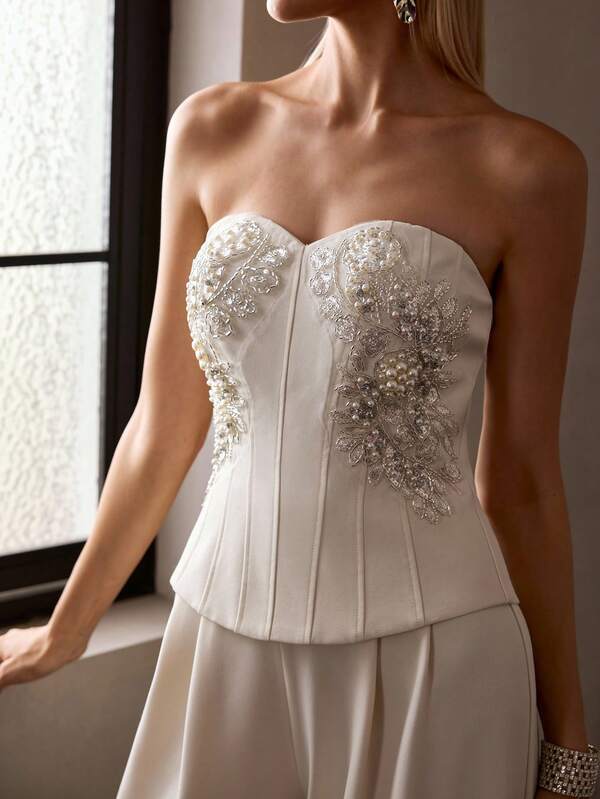 MOTF Soiréza SPRING/SUMMER WOMEN'S RHINESTONE EMBELLISHED BANDEAU LONG JUMPSUIT
