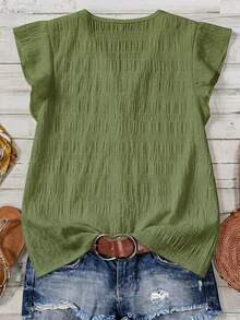 SHEIN LUNE Casual Minimalist Green Women's Shirt Suitable For Summer - Army Green - View 2