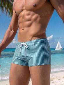 Manfinity Swimmode 2026新款春夏深青色圖案熱門款舒適熱帶休閒度假海灘衝浪男士泳褲，度假 - 彩色 - 查看 3