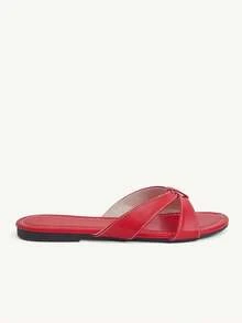 CUCCOO CHICEST Black Cross-Strapped Sandals Women's Simple Korean Version Flat-Bottomed Slippers Summer Wear Non-Slip Soft-Soled Sandals - Red - View 3