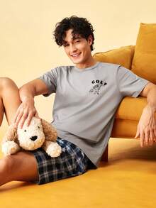 SHEIN Thin Short Sleeve Men's Casual Minimalist Loungewear Set - Grey - View 1
