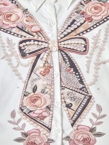 SHEIN 女童時尚休閒寬鬆慵懶中長版襯衫 - 白色 - 查看 6