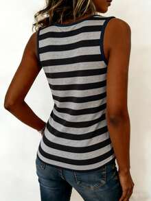 SHEIN Women's V-Neck Striped Casual Versatile Tank Top - Multicolor - View 2