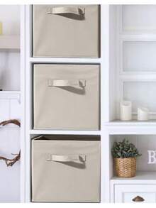 1 3 6 Count Foldable Storage Cube Organizer 11 Inch Fabric Bin With Handles Collapsible For Closet Shelves Linen Closet Bedroom Living Room Gray Black Beige Home Organization Essential - Beige - View 2