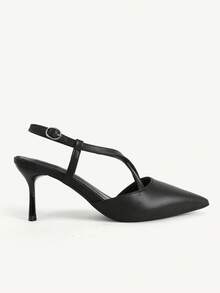 CUCCOO CHICEST Women's Shoes New Pointed Cross Strap Rear Strap Women's High Heel Shoes Thin Heel Black PU Versatile Commuter Shoes Temperament Dating Party - Black - View 3