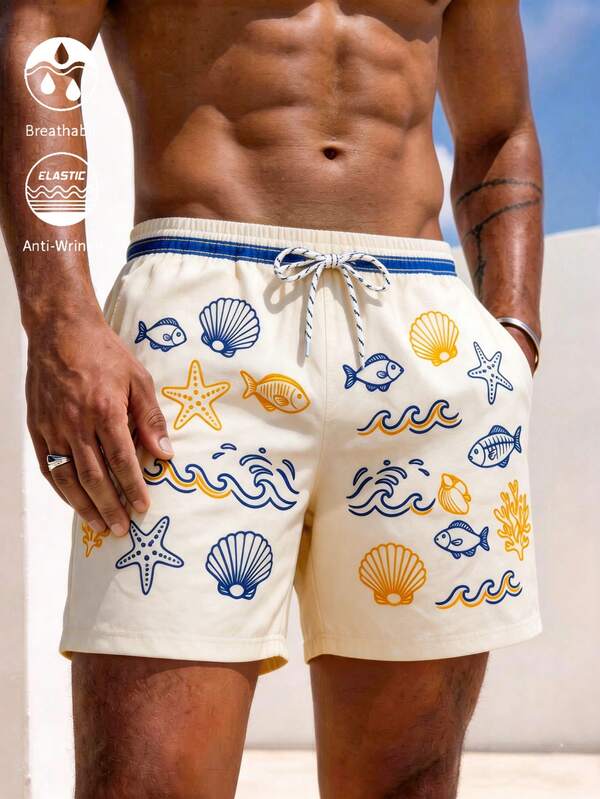 Manfinity KASUA Short de plage imprimé océan pour hommes, tenue décontractée de vacances