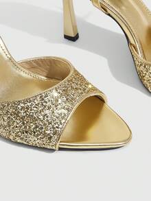 CUCCOO SZL Women's Fashionable & Elegant Sequin Decorated High Heel Sandals For Christmas - Grade A Light Gold - View 5