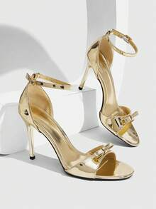 CUCCOO SZL Gold Mirror Bow With High-Heeled Sandals, Party Date Model. - Gold - View 1