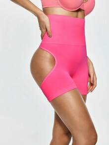 SHAPORA Women's Solid Color Minimalist Hollow Back Butt Workout Shaping Shorts Yoga Fitness - Watermelon Pink - View 5