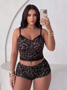 Swim SXY Plus Size Women's Leopard Print Single Piece Spaghetti Strap Bikini Swimsuit Top For Vacation And Beach Summer Sexy - Multicolor - View 7