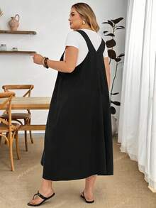 SHEIN CURVE+ 大尺碼夏季休閒純色細肩帶洋裝 - 彩色 - 查看 2