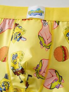 SpongeBob SquarePants | SHEIN 3件組男士卡通印花四角內褲 - 黑色 - 查看 4