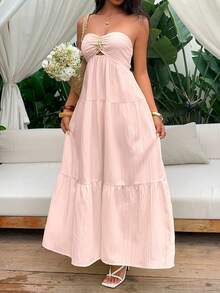 Sunnyshic Robe jaune sans bretelles pour femmes, tenue de plage, robe de plage, robe décontractée, style de vacances au bord de mer , tenue de vacances, robe d'été romantique et élégante, printemps/été - Rose bonbon - Voir 6