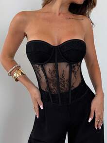 Firerie Women's Patchwork Floral Lace Fashion Sexy Shaping Bandeau Top Night Out Black Summer - Black - View 9