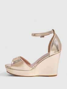 CUCCOO SZL Womens Gold Metallic Platform Wedges With Ankle Strap Open Toe Sandals - Gold 1 - View 4