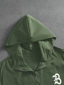 PAVTROS 男士字母印花連帽拉鍊外套與對比飾邊長褲套裝 2件套 - 軍綠色 - 查看 4