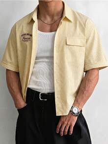 ESTAVOR Men's Striped Print Shirt - Yellow - View 1