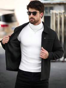 Manfinity CasualCool 男士成熟休閒純色大衣，適合日常辦公、通勤、週末外出等多種場合。這件外套是男士衣櫥中不可或缺的百搭單品，非常適合作為送給男友或丈夫的禮物 - 黑色 - 查看 8