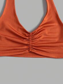 SHEIN Velisys Women's Plus Size Solid Color Ruched Halter Neck Sports Tank Top For Daily Fitness Gym Black Burnt Orange White Summer Gym Sports Gym - Multicolor - View 5