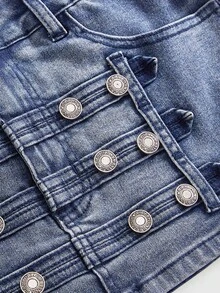 ROMWE Grunge Punk Punk Cavalry Button Design Ultra Low Waist Mini Bodycon Denim Skirt - Blue - View 3