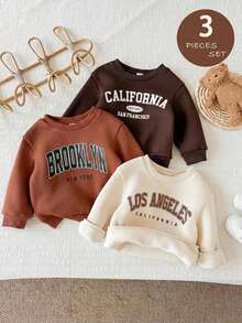 SHEIN Baby Girl Knitted Letter Pattern Crew Neck Casual Sweatshirt 3-Piece Set - Multicolor - View 1