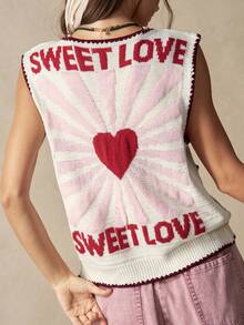 Bohemela Damen Stricktop mit Buchstabenmuster, romantisch, retro, Schul-Date, Schulanfang, Y2K, Country-Festival-Outfit, Weiß und Rosa, Herbst - Aprikosenfarben - Übersicht 4