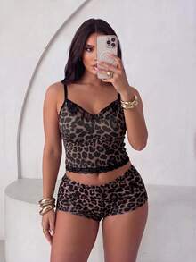 Swim SXY Plus Size Women's Leopard Print Single Piece Spaghetti Strap Bikini Swimsuit Top For Vacation And Beach Summer Sexy - Multicolor - View 3