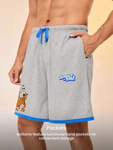 LUVLETTE Scooby-Doo Plus Size Men's Soft Cotton Lounge Shorts Gray Color Block Sleep Shorts With Blue Trim Comfy Summer Pajamas Graphic - Grey - View 12