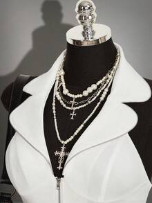 SHEIN ICON Y2K女款白色哥德風拿破崙式純色拉鍊休閒百搭日常旅行背心外套 - 白色 - 查看 4