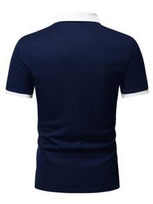 Manfinity Homme Camisa polo de manga corta con bloques de color y patchwork para hombre - Azul Marino - Ver 2