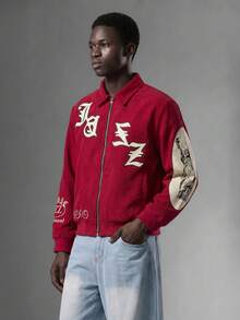 Salvezio Manfinity Streetrush Herren Streetfashion rote Reißverschluss Langarm Jacke, Freiheitsstatue Musik Reißverschluss rote Y2K Jacke, Herbst Winter, Grunge - Rot - Übersicht 1