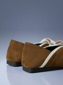 CUCCOO GRLICON Sepatu Mary Jane Cokelat Bergaya Retro Prancis, Sepatu Balet Warna Kontras yang Unik - Coklat - View 5