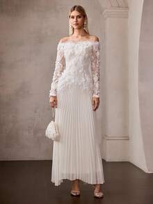 MOTF Soiréza SPRING/SUMMER WOMEN'S OFF SHOULDER EMBROIDERED TEXTURED PARTY SEMI-FORMAL DRESS - Apricot - View 5