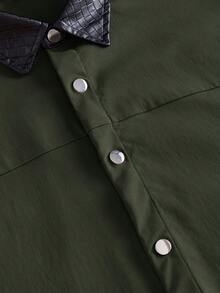 AXEPEAK Camisa casual versátil de uso diario para hombre con color contrastante y abotonadura sencilla - Verde - View 6