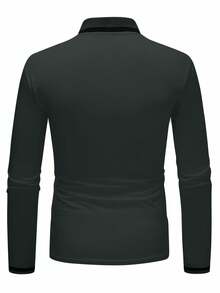 Manfinity Homme Camisa polo de manga larga con media tapeta de botones, bolsillo y estilo versátil de negocios para hombre - Gris Oscuro - Ver 2