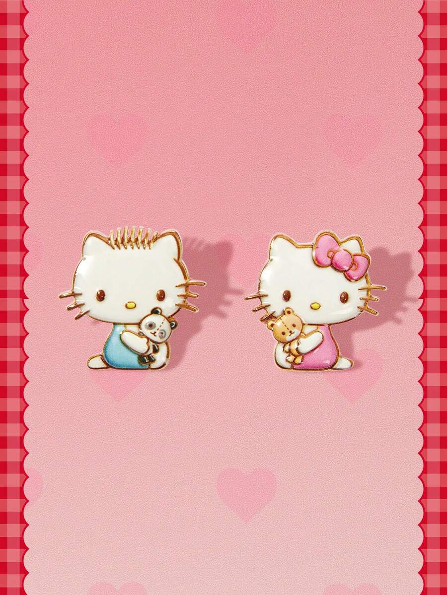 HELLO KITTY AND FRIENDS | SHEIN A Pair Of New Creative Multi-Color Cartoon Animal Pattern Printing Brooches, IP Joint Design, Cute Personalized, Simple And Generous, Can Also Be Used - Multicolor - View 1
