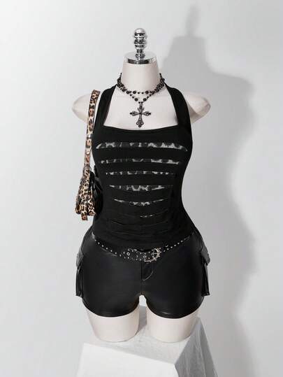 SHEIN ICON Damski dopasowany top na ramiączkach w panterkę, moda plus size