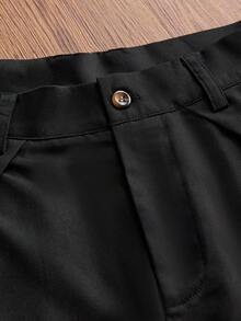 SWAVVY Men's Letter Embroidered Pocket Loose Curved Leg Pants - Black - View 6