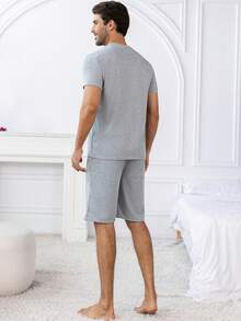 Provexi Provexi Men's Letter Print Short Sleeve Top And Shorts Loungewear Set - Light Grey - View 2