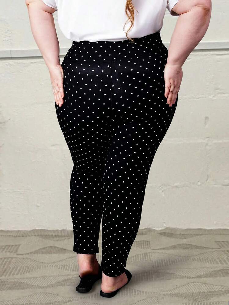 Hourglow Pantalones de Talla Grande con Cintura Alta y Botones con Estampado de Lunares para el Verano, para Body con Forma de Reloj de Arena - Blanco y Negro - Añade 2