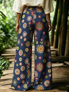 EMERY ROSE Pantalones de pierna ancha con estampado floral estilo casual de vacaciones para mujer de talla grande - Multicolor - Ver 2