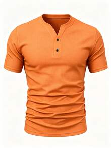 Manfinity Homme Hombres Camiseta unicolor de cuello de muesca - Naranja - Ver 7