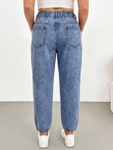 Solflare Plus Size Casual Washed Tapered Jeans - Blue - View 5