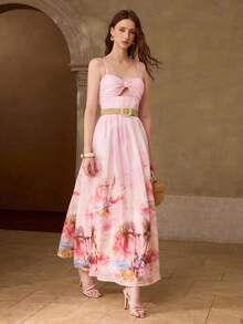MOTF PREMIUM WOMEN'S SPRING/SUMMER COTTON FLORAL PRINT SLIP DRESS WITH POSITIONED CUP-STYLE BODICE - Pink - View 5
