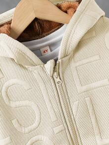 SHEIN 幼童男童 2件組 素色貼布繡拉鍊口袋抓絨內裡保暖連帽長袖外套，適合秋冬日常穿著，寬鬆舒適 - 彩色 - 查看 3