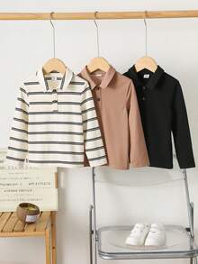 SHEIN Kids Young Boy Long Sleeve Versatile Casual 3pcs Pieces Set Polo Shirt - Multicolor - View 5