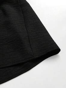 GlowEve CURVE New Plus-Size Women's Black Shorts, Pleated Loose A-Line Style, Waist-Trimmed With Metal Chain Detailing, Stretchy And Comfortable. A Versatile And Elegant Everyday Look Suitable For Business, Casual, Beach, And Summer. - Black - View 4
